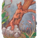 Fuchs auf Baum, Aquarell auf Papier