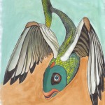 fliegender Fisch, Tinte und Aquarell auf Papier