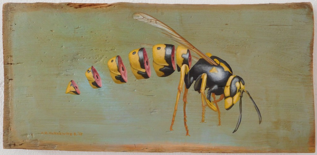 "sliced", Acryl auf Holz (alte Stiege), B53H25cm, August 2017 (VERKAUFT)