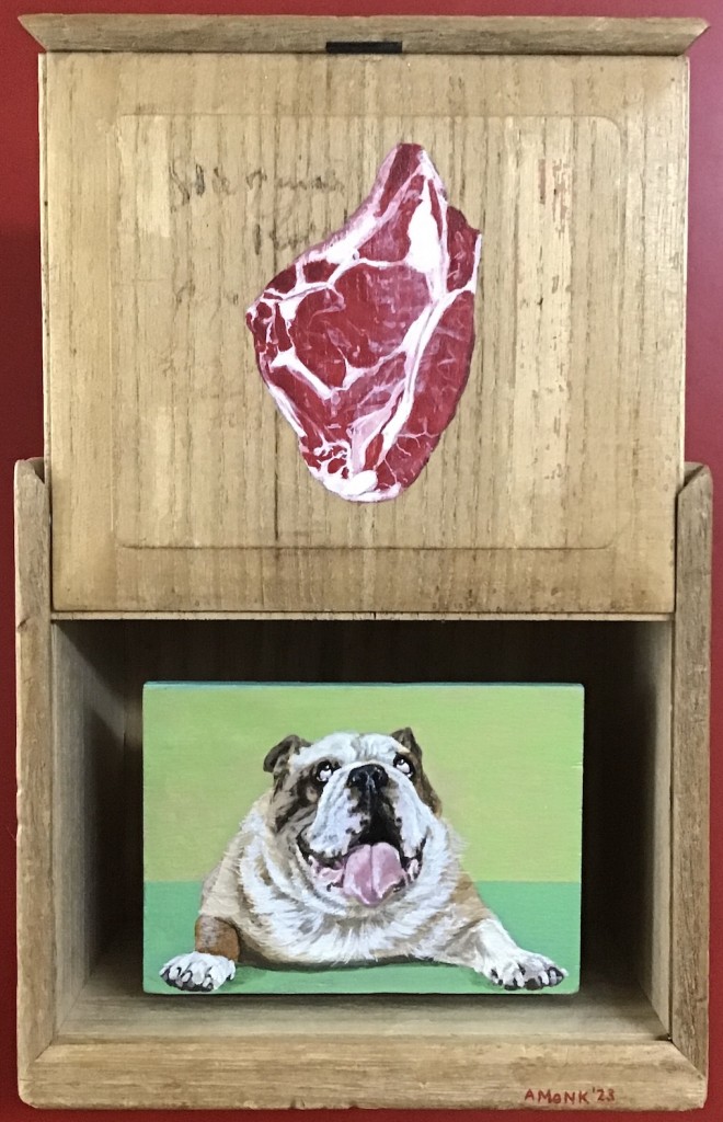 "Kotelett", Acryl auf Holz und Holzschachtel (sold)