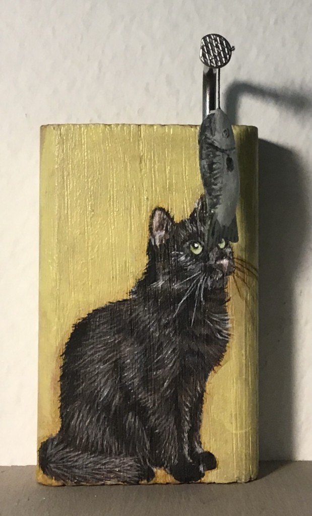 Acryl auf Holz, 5x2x9cm, Fisch aus Ton/Acrylfarbe