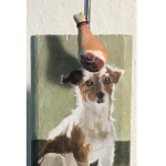 "Gundel mit Schinken", Acryl auf Holz, Schinken aus Ton (sold)