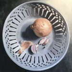 Zwiebel und Knoblauch, Acryl auf MdF, 40x40cm, 2025