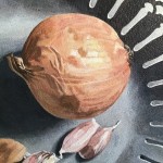 Zwiebel und Knoblauch, Detail 1, Acryl auf MdF, 40x40cm, 2025