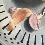 Zwiebel und Knoblauch, Detail 3, Acryl auf MdF, 40x40cm, 2025